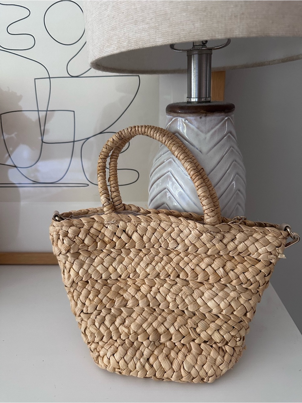 Woven Straw Tote Bag - Natural